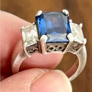 Elegant Sterling Silver Ring with Blue and Clear Stones